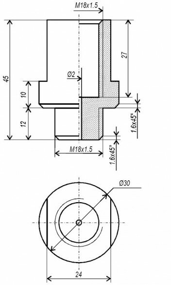 Схема с точными размерами механической втулки для лямбда-зонда